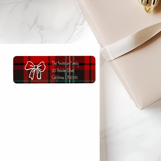 Etiqueta Retro Red Plaid Whimsical Christmas  (Subido por el creador)