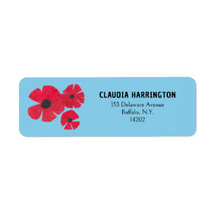Etiqueta Retro Red Poppies Bonito Sky Blue Return Address