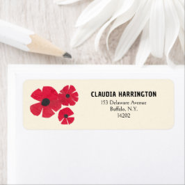 Etiqueta Retro Red Poppies Original Art Cute Dirección de d