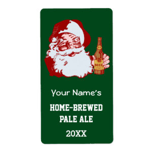 Etiqueta Retro Santa Claus con una botella de Navidades de 