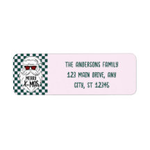 Retro Verde Rosa Cuadrillé Santa Claus Navidad