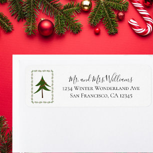 Etiqueta Retro Vintage Árbol de Navidad y Corona Minimalist
