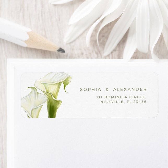 Etiqueta Return Address Label Calla Lilies Wedding. (In situ)