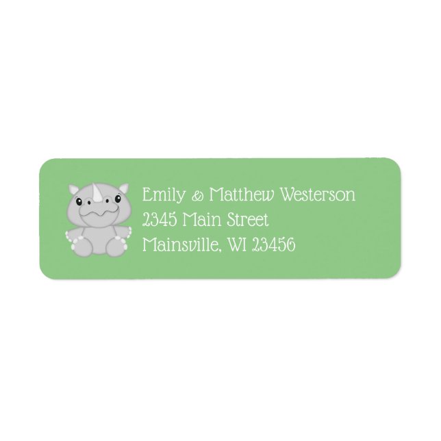 Etiqueta Rhino Baby Shower Green (Frente)