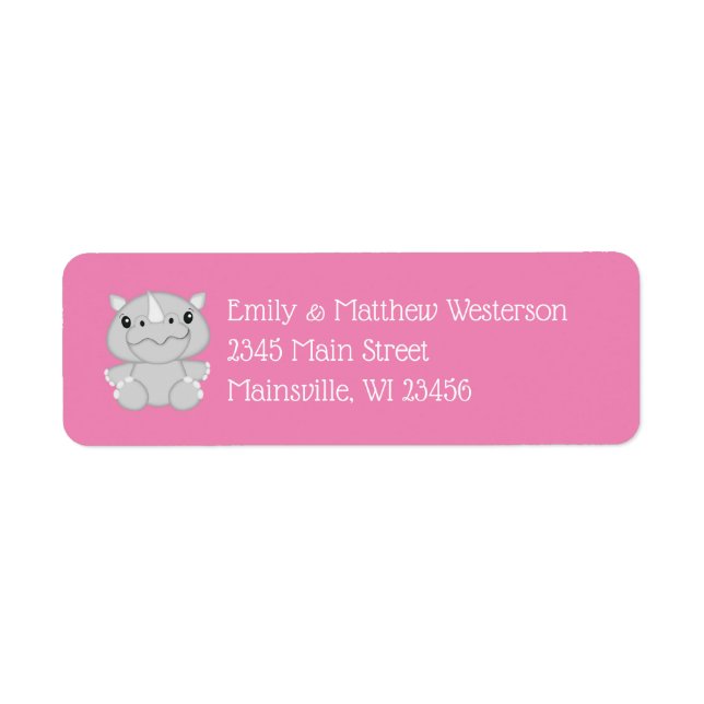Etiqueta Rhino Baby Shower Safari Chica rosado (Frente)