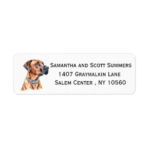 Etiqueta Rhodesian Ridgeback a la acuarela