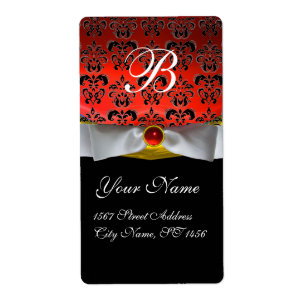 ETIQUETA RIBÓN BLANCO ROJO NEGRO RUBY DAMASK MONOGRAM