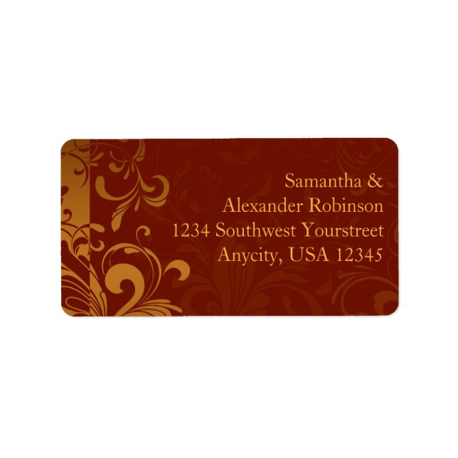 Etiqueta Rich Brick Red and Gold Reverse Swirt (Frente)