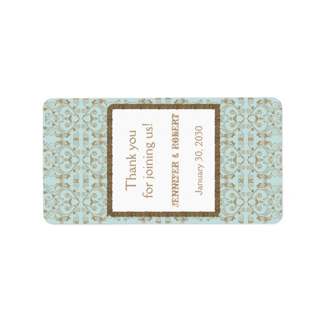 Etiqueta Robin Egg Blue Gold Damask Wedding Lip Balm Etique (Frente)