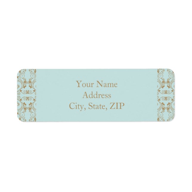 Etiqueta Robin Egg Blue y Gold Damask Wedding (Frente)