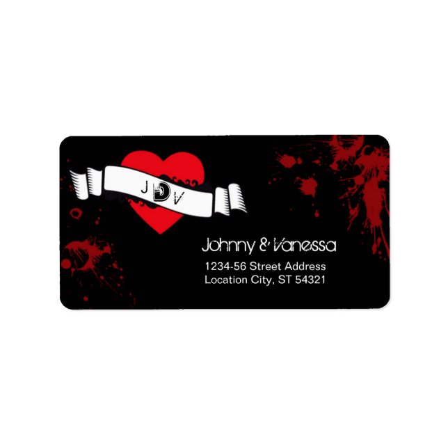 Etiqueta Rock & Roll Grungy Heart Music Boda (Frente)