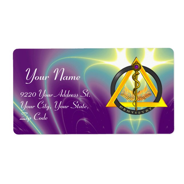 Etiqueta ROD DE DENTISTRÍA ASCLEPIUS SÍMBOLO Púrpura (Frente)