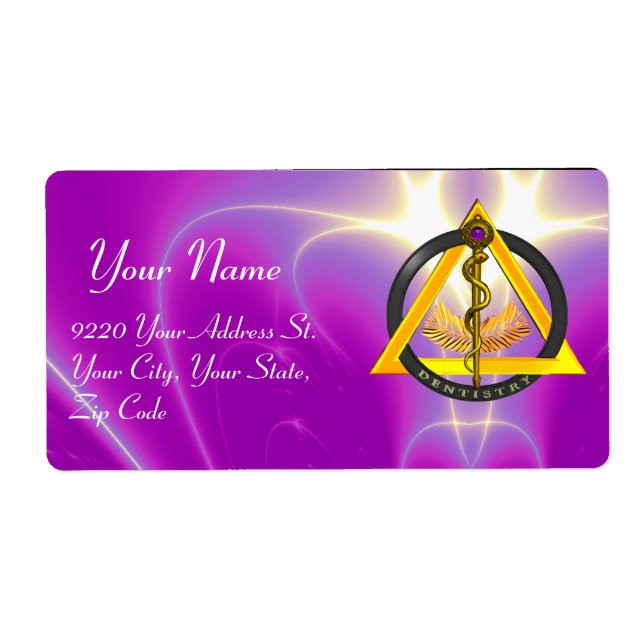 Etiqueta RODILLA DE SÍMBOLO DE DENTISTRÍA ASCLEPIUS, rosa (Frente)