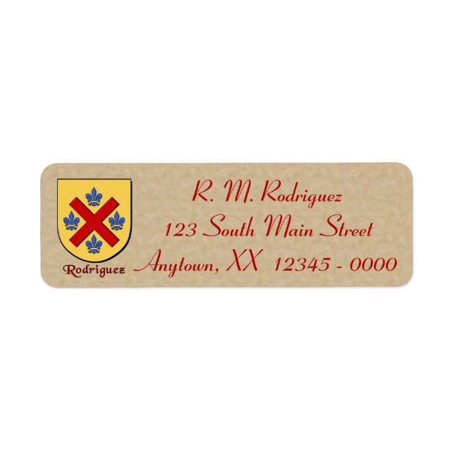 Etiqueta Rodriguez Heraldic Shield (Frente)