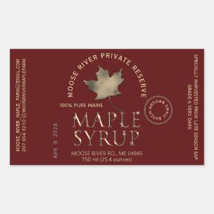 Etiqueta Roja Artista Maple Syrupe Lote Fecha Hoja