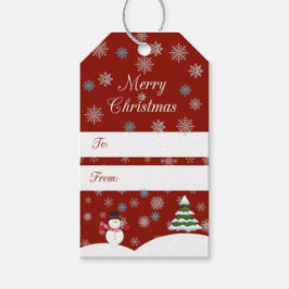 Etiqueta roja con copos de nieve