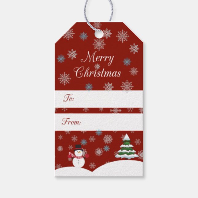 Etiqueta roja con copos de nieve (Anverso)