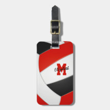 etiqueta roja de equipaje de voleibol monogramado 