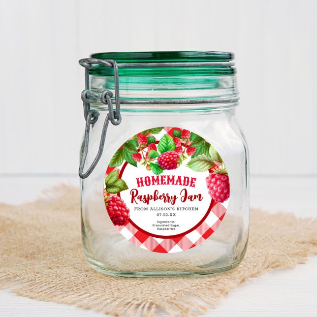 Etiqueta roja rusa de Gingham frambuesa Jam Jar (Subido por el creador)