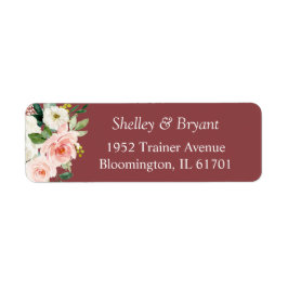 Etiqueta Rojizo Floral Acuarela Rosa Canela