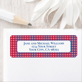 Etiqueta Rojo blanco y azul de las franjas de Gingham perso