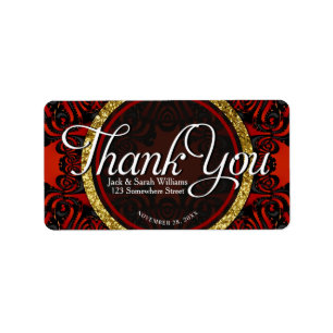 Etiqueta Rojo Negro Dorado Gracias + Texto Personalizado