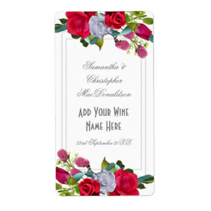 Etiqueta Rojo rosa Floral boda botella de vino