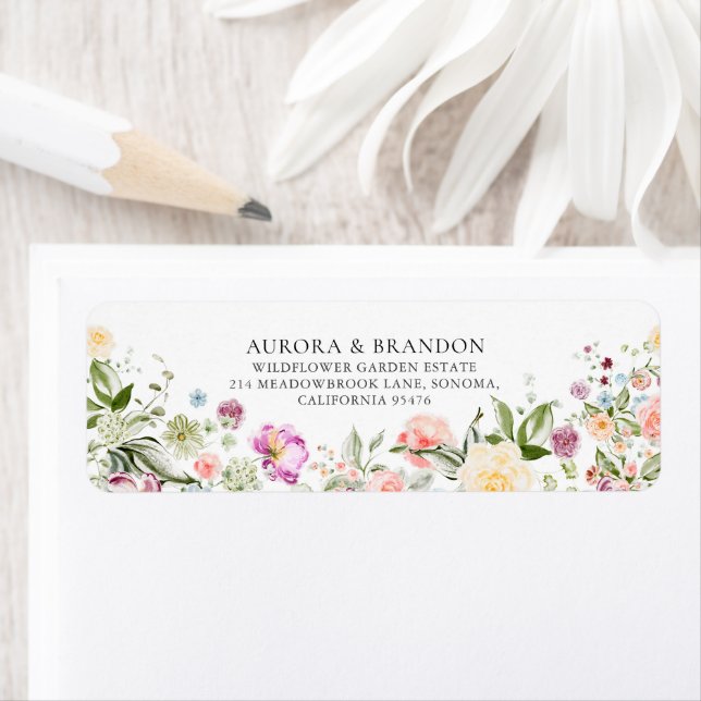 Etiqueta Romantic Watercolor Wildflower Wedding  (In situ)