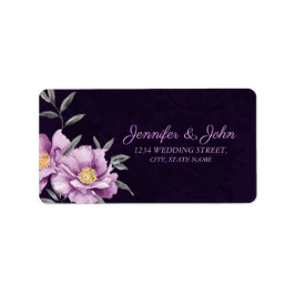 Etiqueta Romántica acuarela Purple Peony Dirección Boda