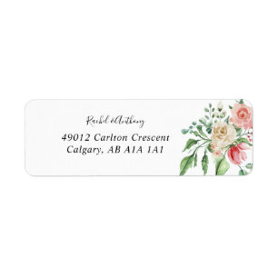 Etiqueta Romántica acuarela Rosa Rosa Bouquet elegante