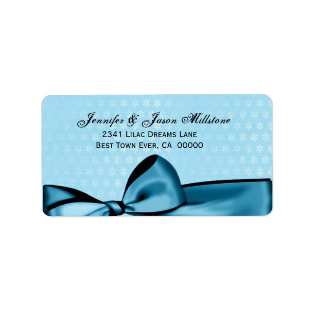 Etiqueta romántica pastel azul Bow & Damask Weddin (Frente)