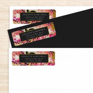 Etiqueta Romántico Bouquet Hot Pink Black Gold Boda