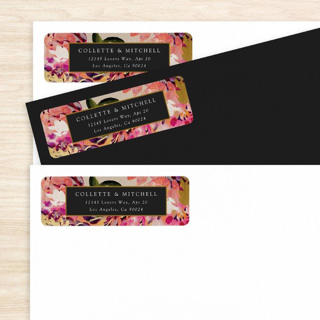 Etiqueta Romántico Bouquet Hot Pink Black Gold Boda (Subido por el creador)