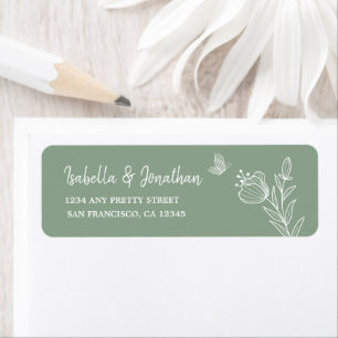 Etiqueta Romántico elegante verde salvia floral boda