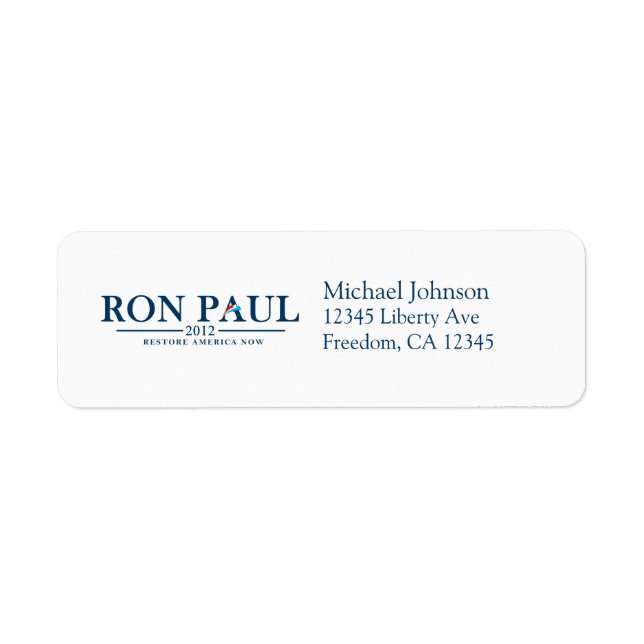 Etiqueta Ron Paul 2012 - Restaurar Estados Unidos ahora (Frente)
