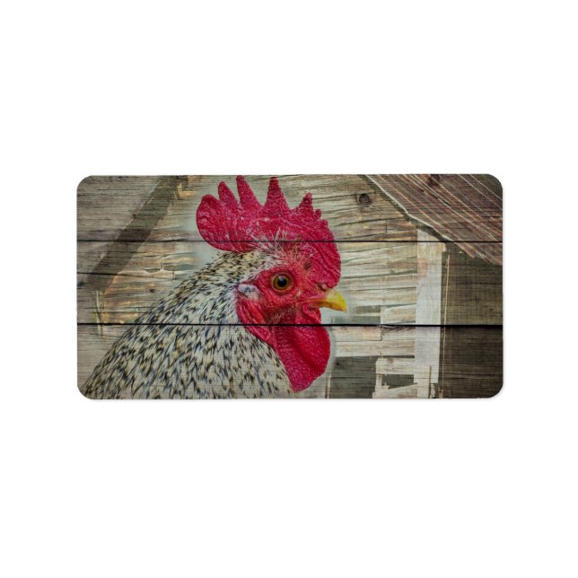 Etiqueta Rooster Rustic Chicken Coop Barn Board (Frente)