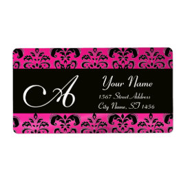ETIQUETA ROPA NEGRA FUCHSIA DAMASK, AMETHYST MONOGRAM