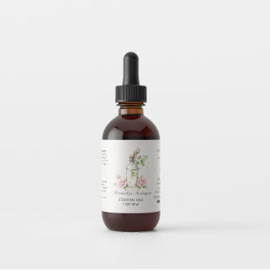 Etiqueta Rosa Aceites Esenciales Botella Acuarela Floral