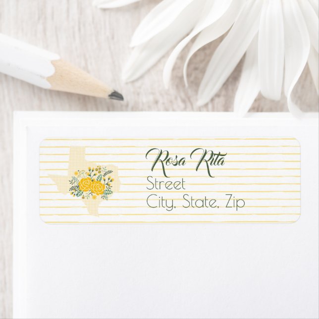 Etiqueta Rosa amarilla de Texas - Estado de Gingham con Ros (In situ)