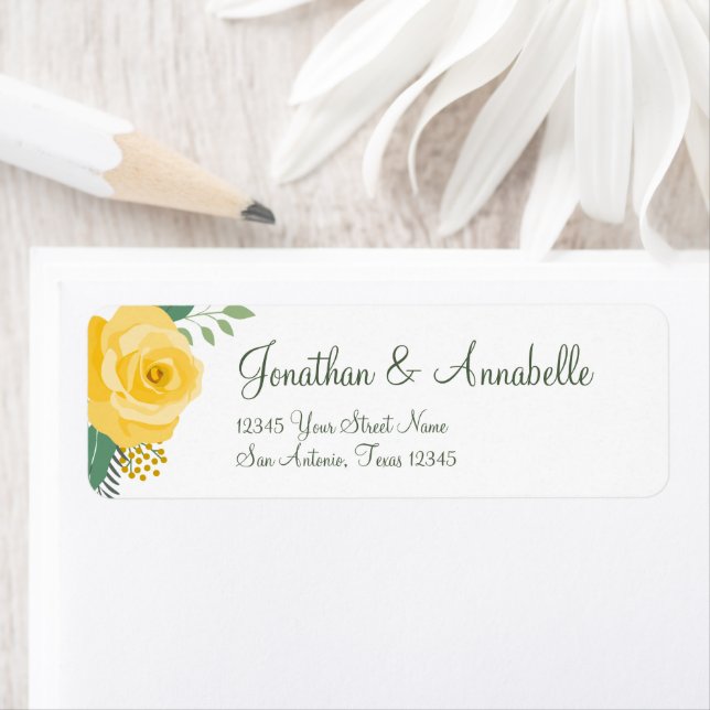 Etiqueta Rosa amarilla del Boda de Texas (In situ)