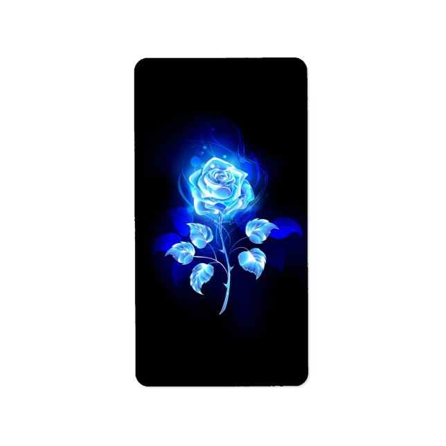 Etiqueta Rosa azul en llamas (Frente)