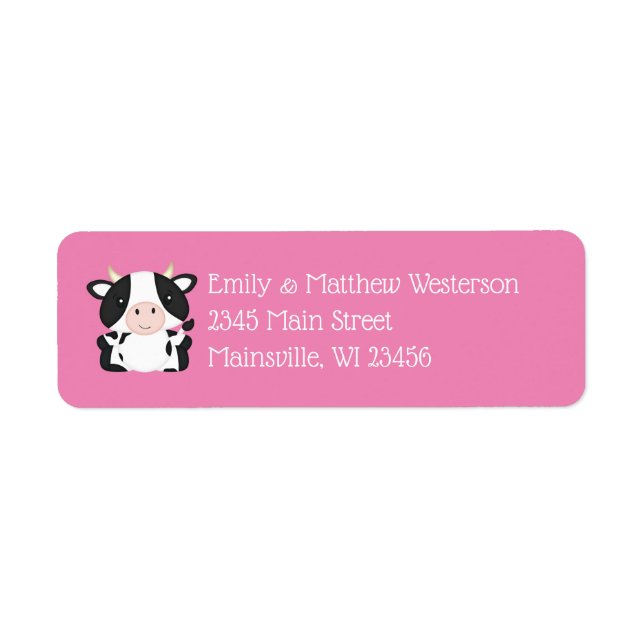 Etiqueta Rosa Baby Shower de vaca (Frente)