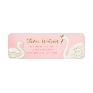 Etiqueta Rosa Baby Shower del oro de la charca del cisne
