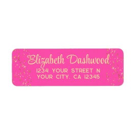 Etiqueta Rosa Brillante Caliente Glitter Dorado Falso Moder
