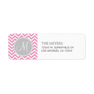 Etiqueta Rosa de Bubblegum y Chevron moderno gris con el