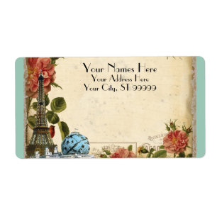 Etiqueta Rosa de la Torre Eiffel Aqua Vintage