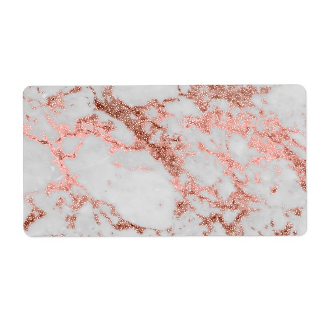 Etiqueta Rosa de oro de mármol moderno Purpurina (Frente)
