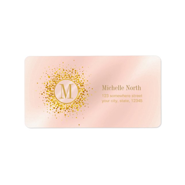 Etiqueta Rosa de Relieve metalizado dorado Monograma de Con (Frente)