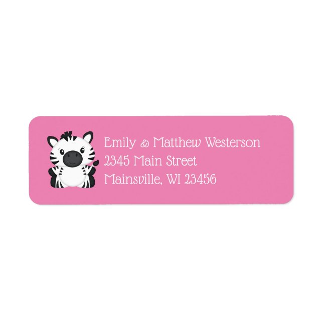 Etiqueta Rosa de zebra Baby Shower (Frente)