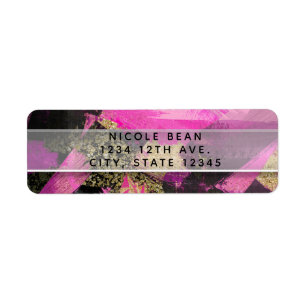 Etiqueta Rosa Dorado Negro Brillo Moderno Brocha Glam Fiest